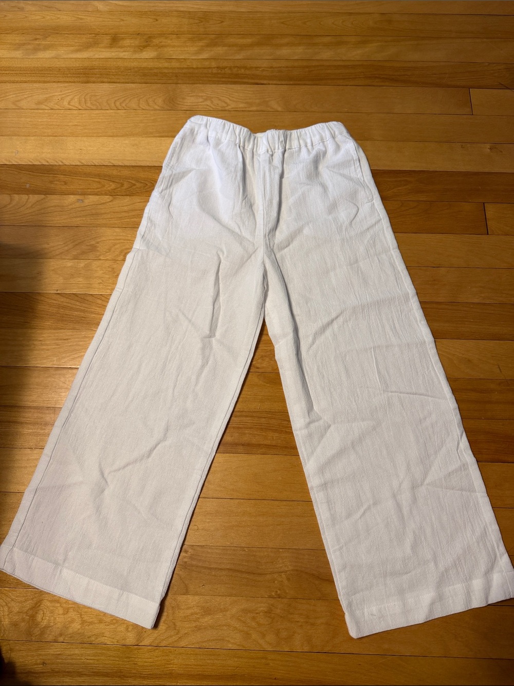 Kids White Elastic-Waist Wide-Leg Pants